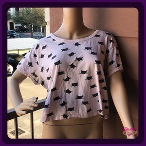 Darling Blue Pink Cat Print Crop Top